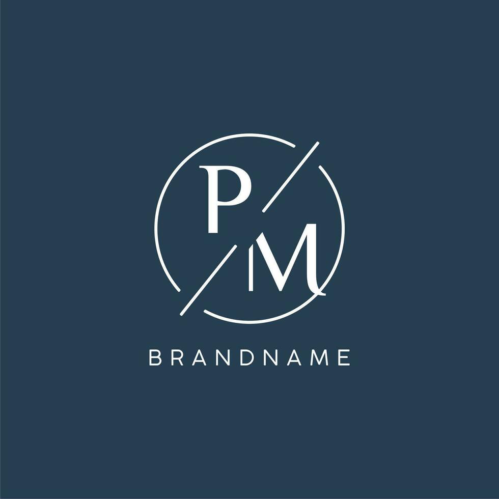 Initial letter PM logo monogram with circle line style vector