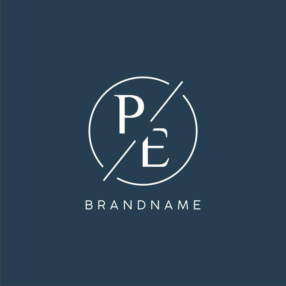 Initial letter PE logo monogram with circle line style vector