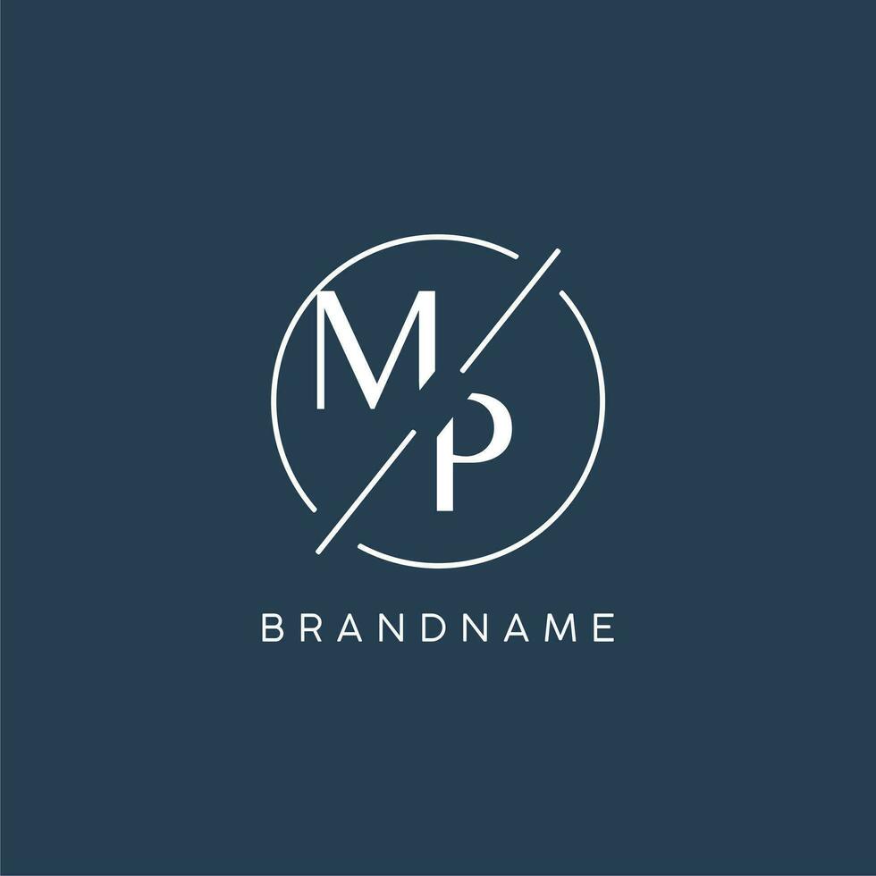 Initial letter MP logo monogram with circle line style vector