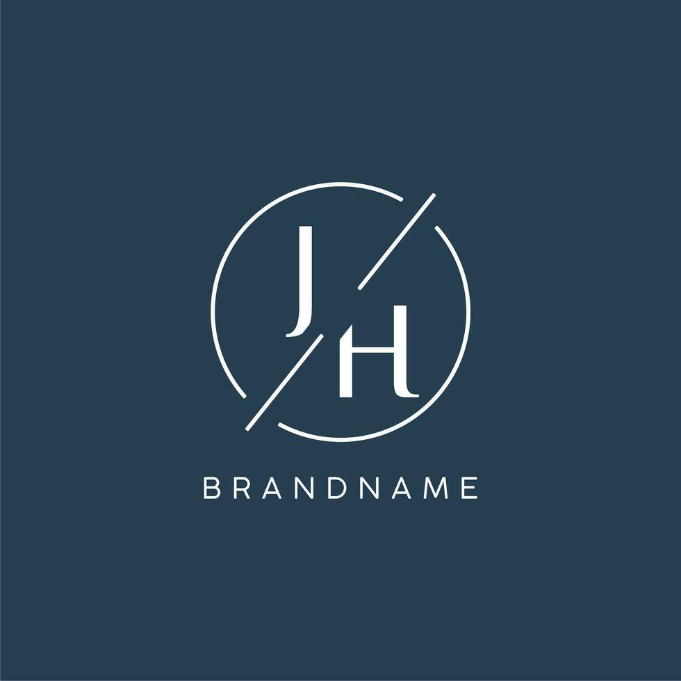 inicial letra J h logo monograma con circulo línea estilo vector