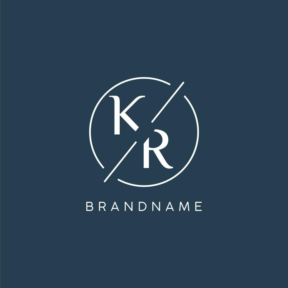 Initial letter KR logo monogram with circle line style vector