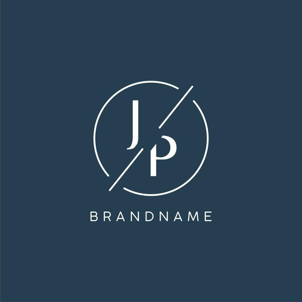 Initial letter JP logo monogram with circle line style vector