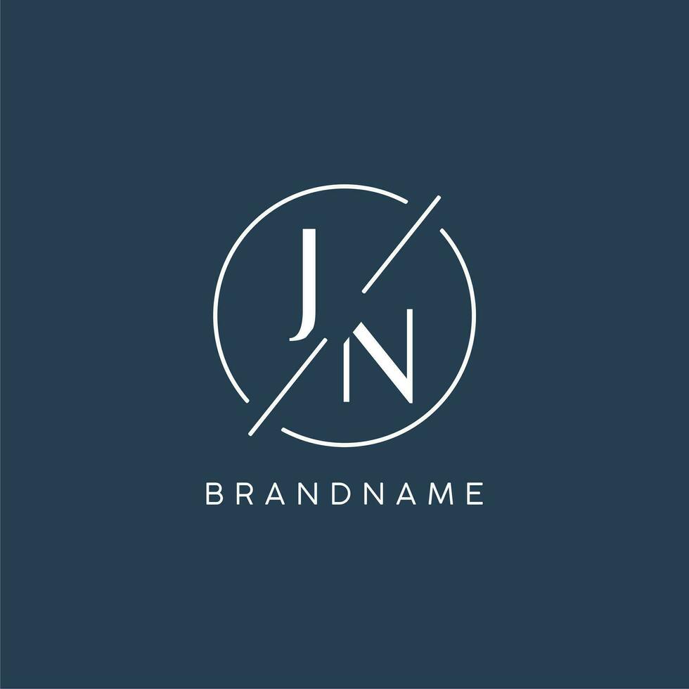 Initial letter JN logo monogram with circle line style vector
