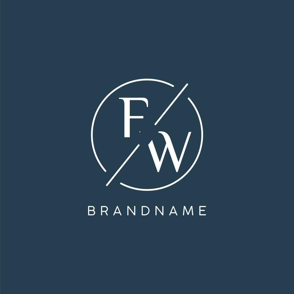 Initial letter FW logo monogram with circle line style vector