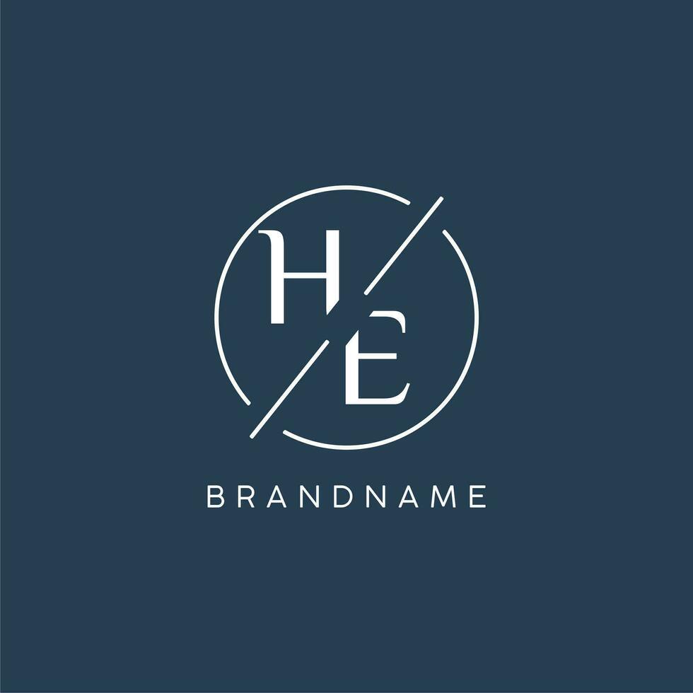 Initial letter HE logo monogram with circle line style vector