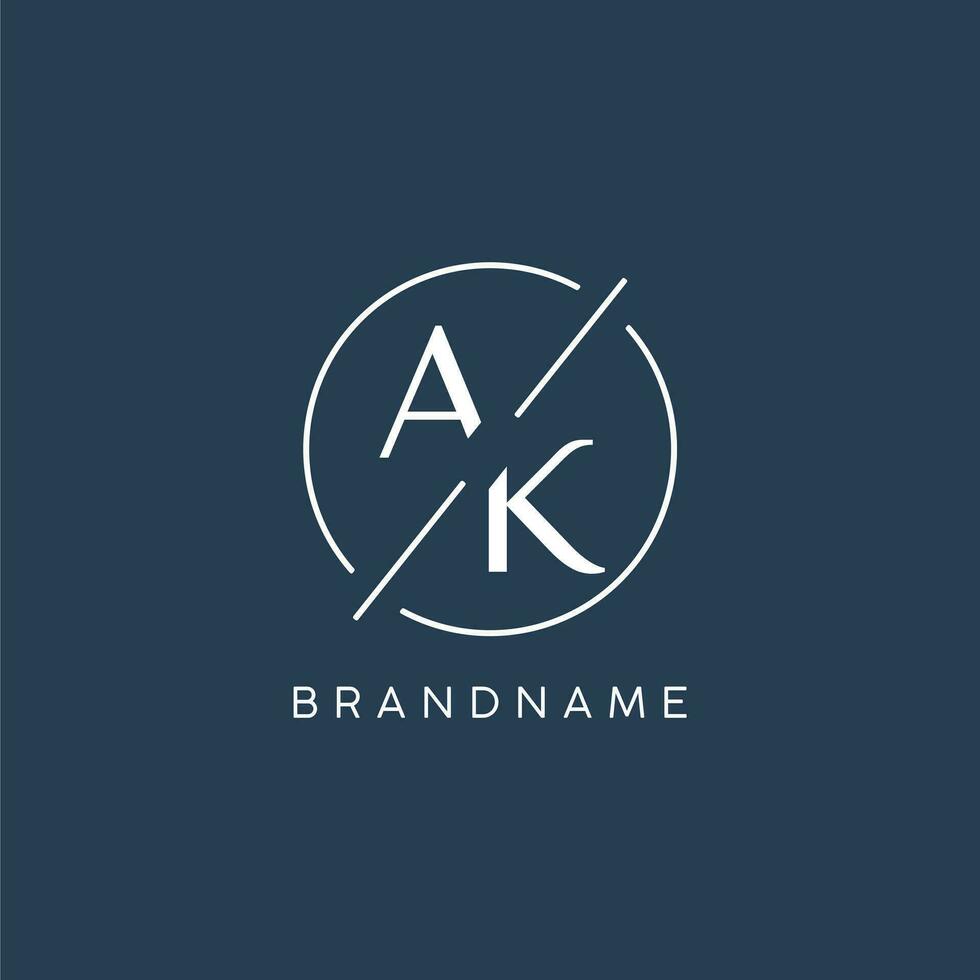 Initial letter AK logo monogram with circle line style vector