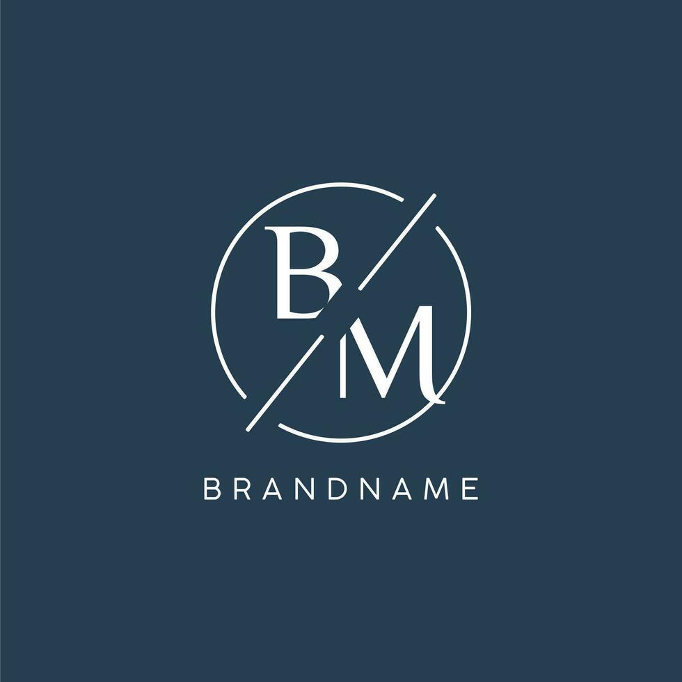 Initial letter BM logo monogram with circle line style vector