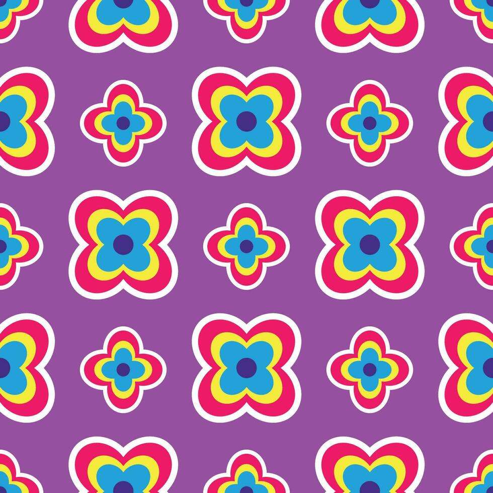 Y2K floral pattern. Funny funky retro flowers background vector