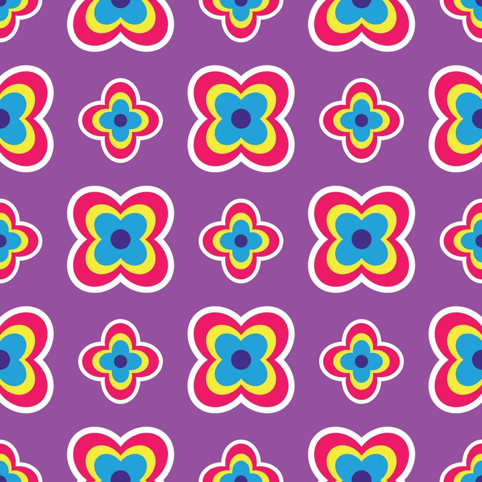 Y2K floral pattern. Funny funky retro flowers background vector