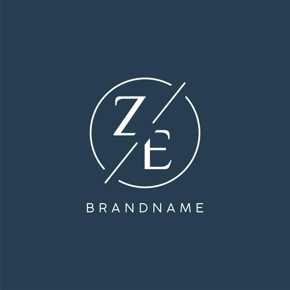 Initial letter ZE logo monogram with circle line style vector