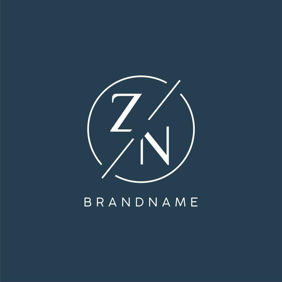 Initial letter ZN logo monogram with circle line style vector