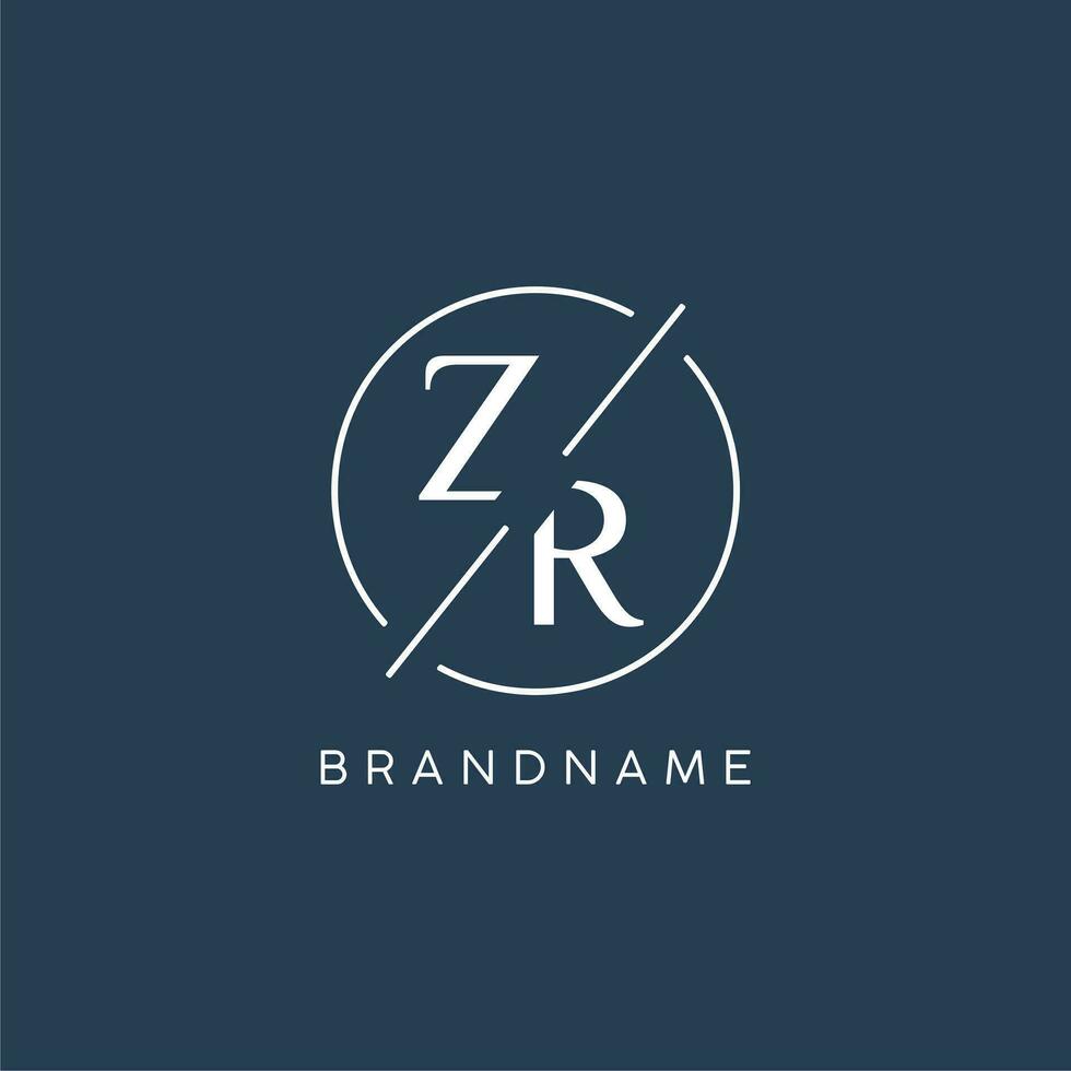 Initial letter ZR logo monogram with circle line style vector