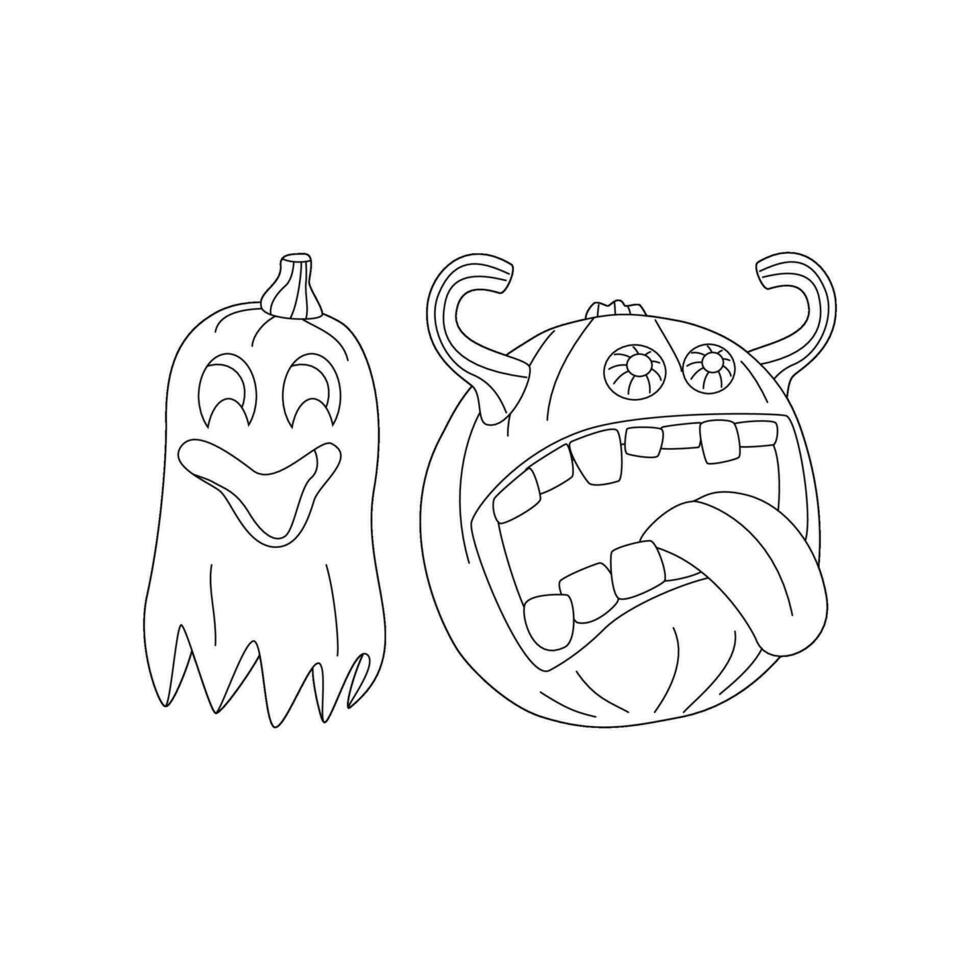 Set of Halloween pumpkins, autumn holiday. A pumpkin with a carved smile. Line art. vector