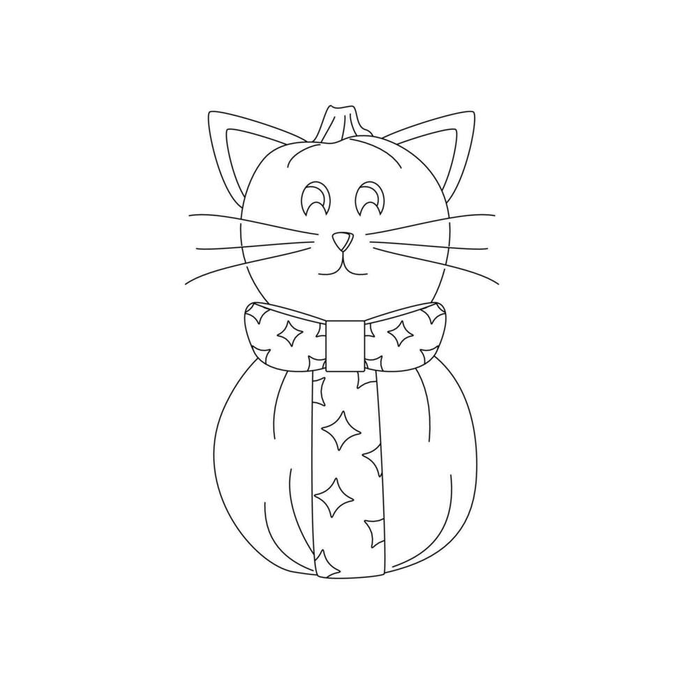 Halloween pumpkins, autumn holiday. A pumpkin with a carved smile. Pumpkin cat. Line art. vector