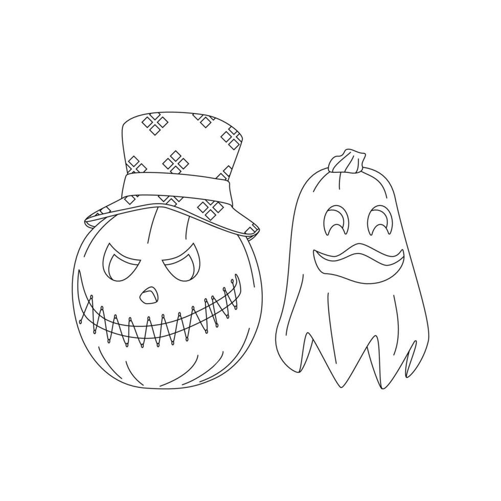 Set of Halloween pumpkins, autumn holiday. A pumpkin with a carved smile. Line art. vector