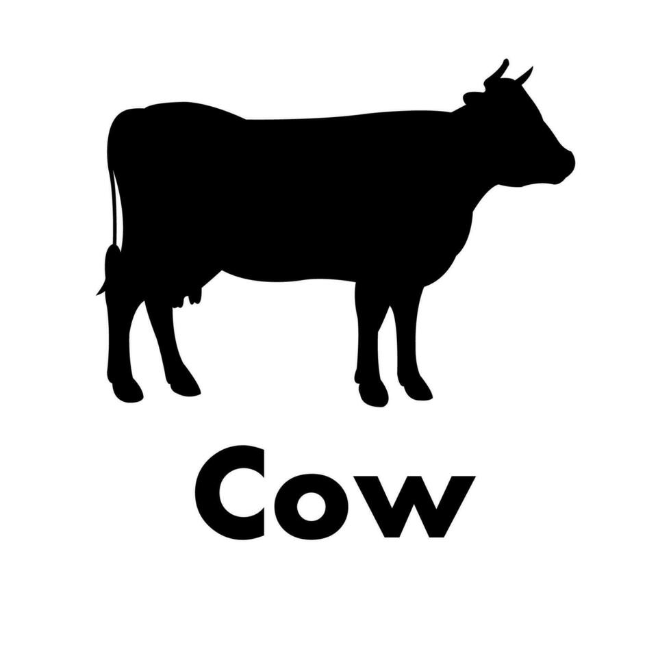 Farm animal silhouette with lettering. vector illustration. Farm animal icons