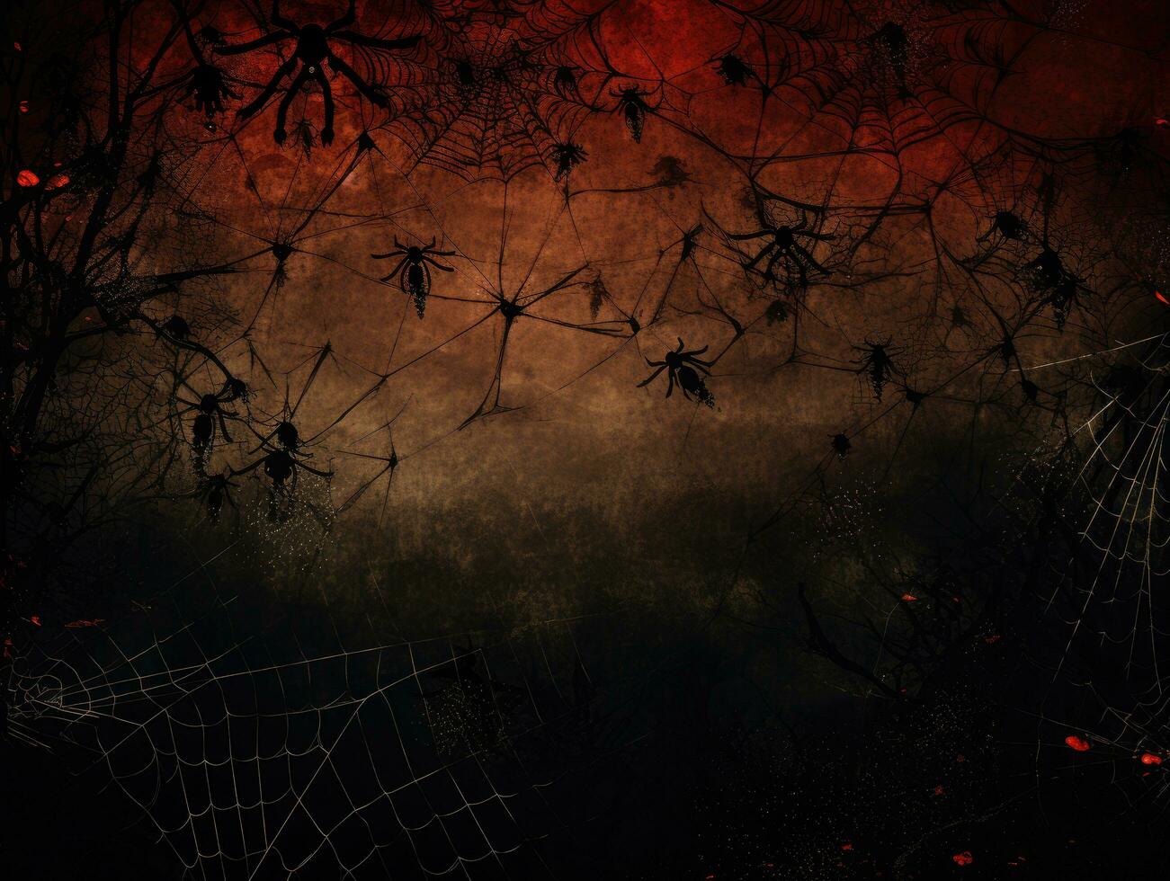 Halloween background with grunge image of spiders and cobwebs photo