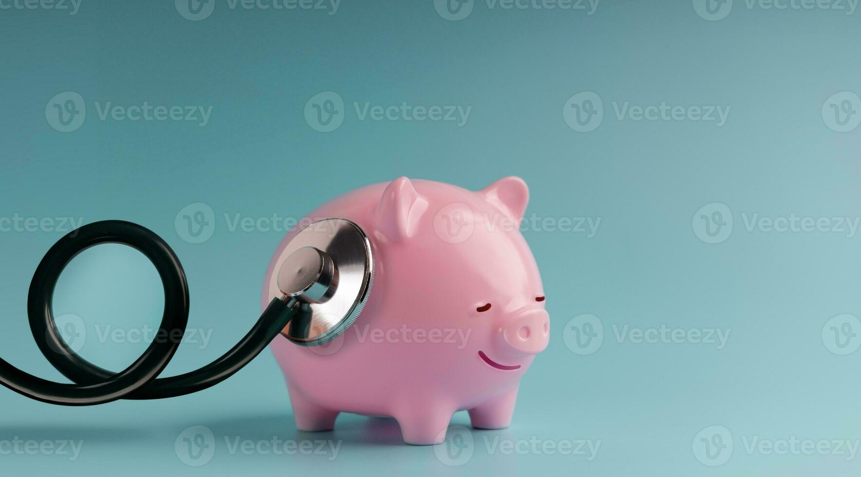 Finanacial Checkup, Review Concept. Meeting with a Financial Expert for Examination of Valuable Financial Assets, Money, Cost, Debts, Retirement Contributions. Chubby Piggy Bank with Stethoscope photo