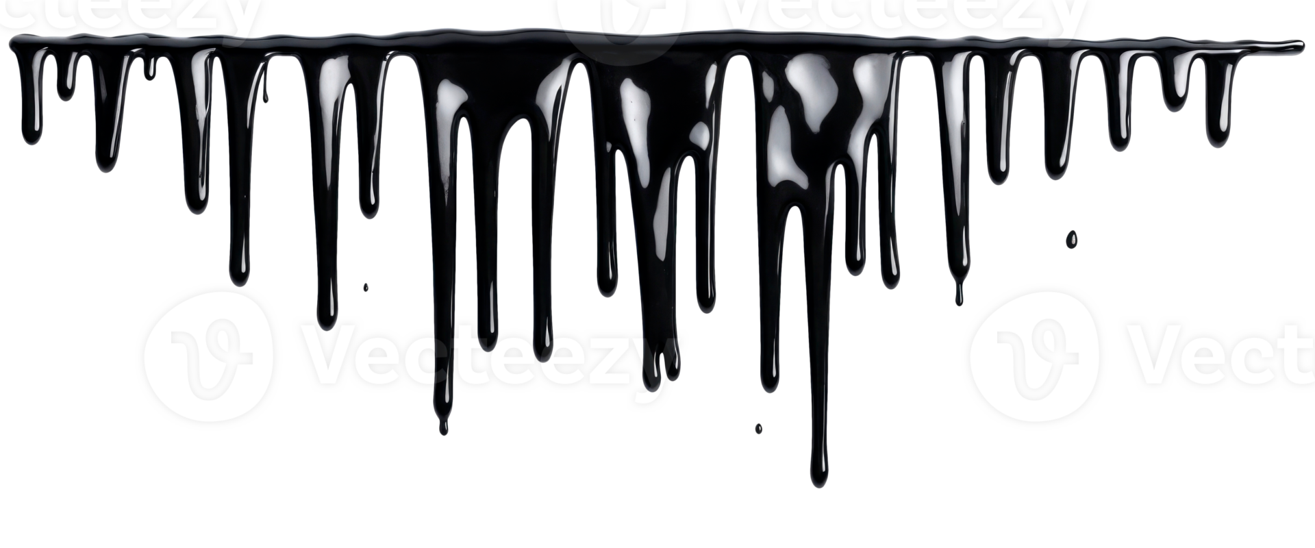 Black paint drips border isolated on a transparent background. AI Generative png