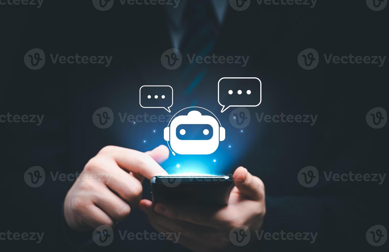 AI, Artificial Intelligence, content Concept. business Artist Man using AI Art Assistant to generate for business. Content command prompt generates, technology futuristic transformation. photo
