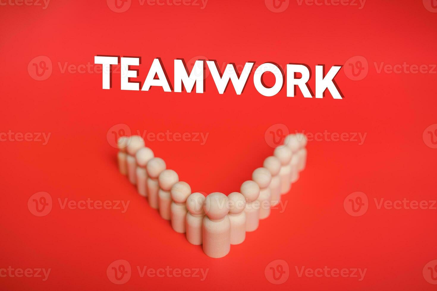 Teamwork, Cooperation, Business Success, Leadership concept. Teamwork text on red background with wooden figure, Collaboration, unity, Group of Employees, Driving, Success, Innovative Strategy Support photo
