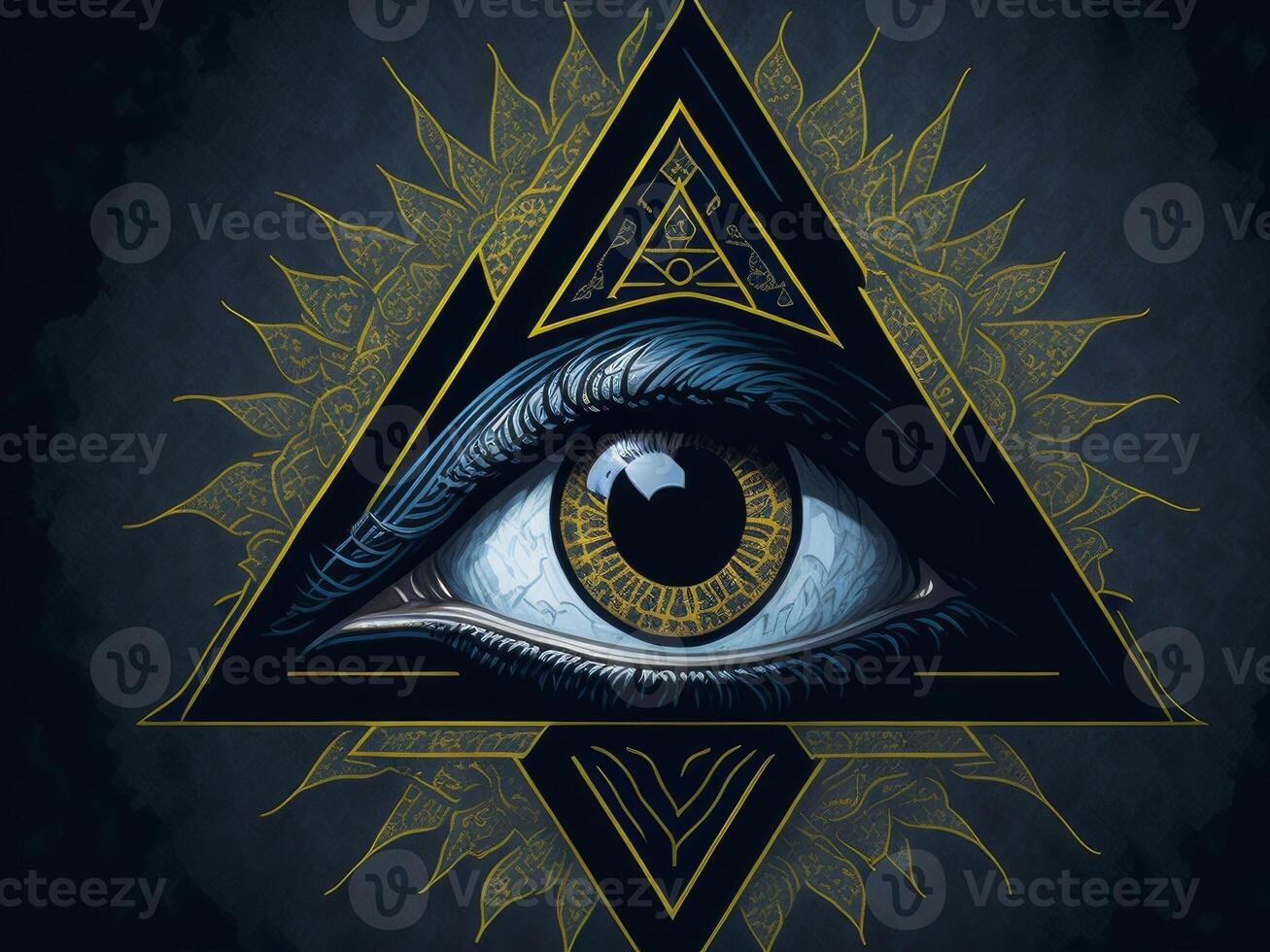 All Seeing Eye in triangle, AI generated photo