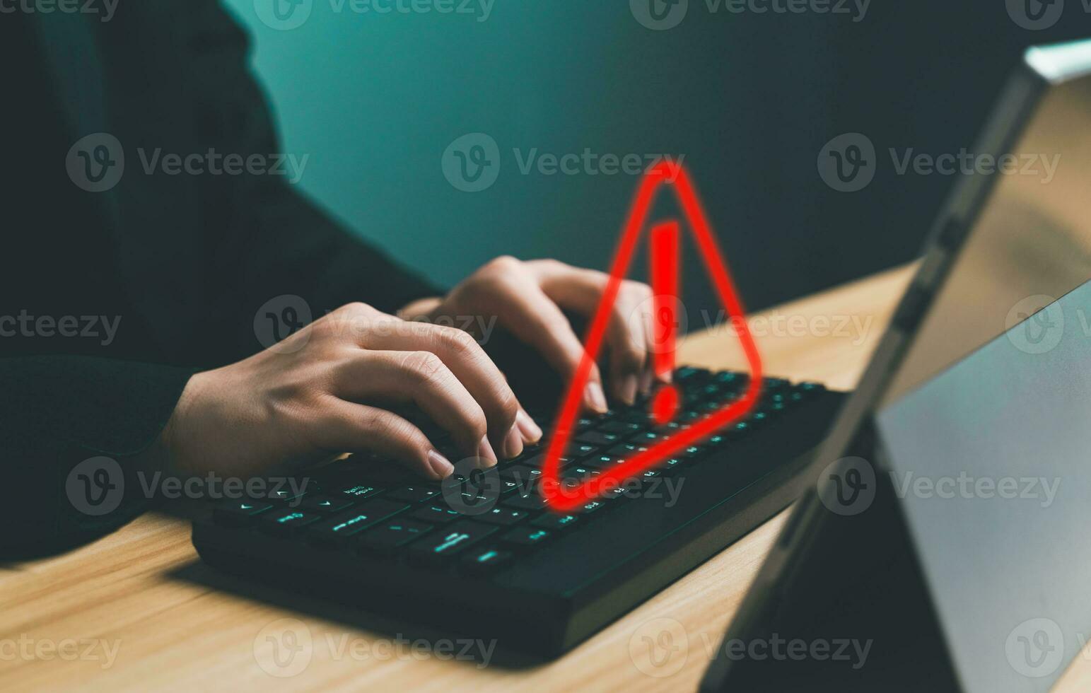 System hacked warning alert, Cyber attack on computer network. Cybersecurity vulnerability, illegal connection, Malicious software, data breach, virus and cybercrime. compromised information concept. photo