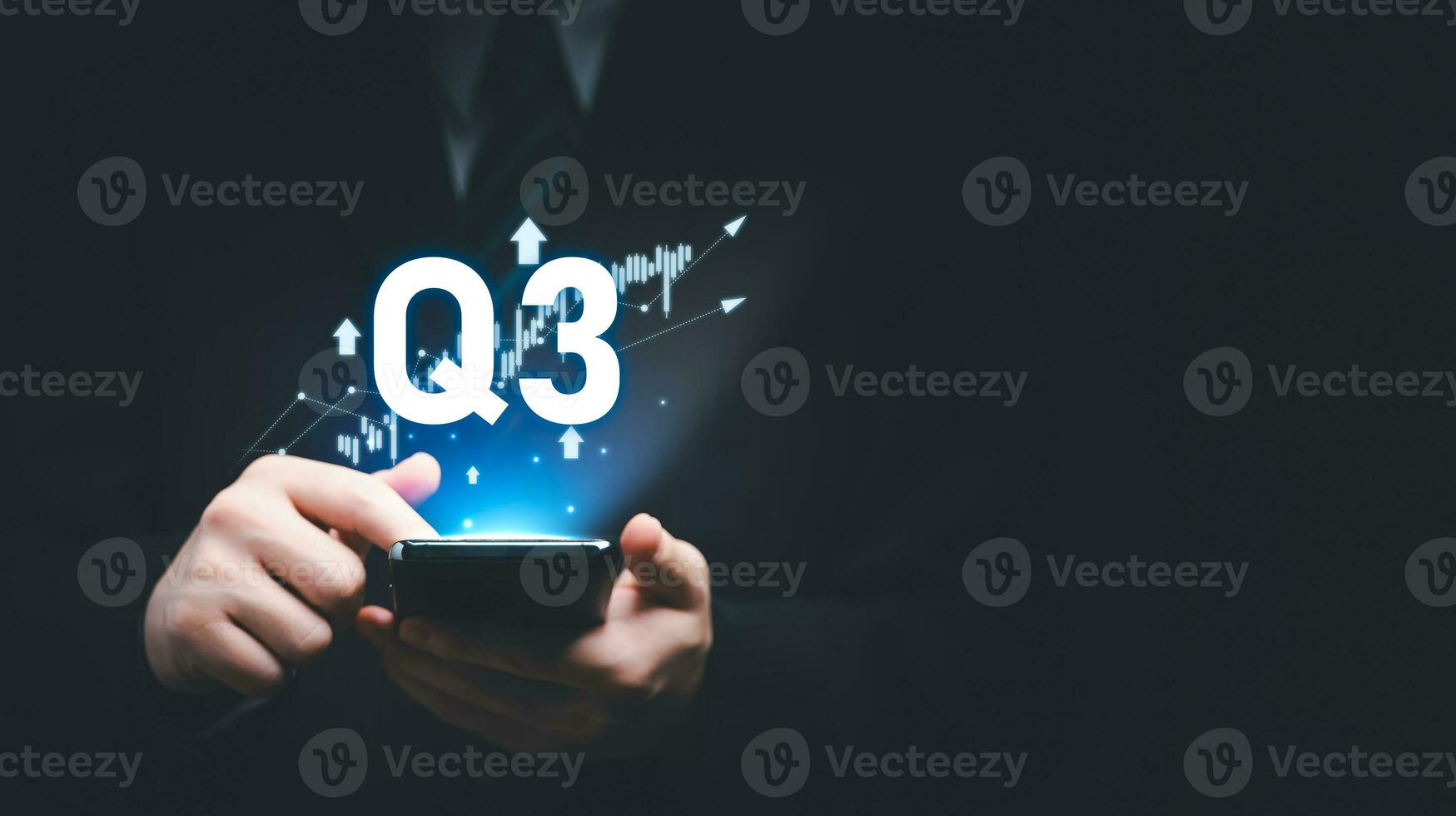 Business Profit growth, Financial report, Third quarter Concept. 3rd quarter positive growth performance report on smartphone, increasing financial, Q3, stock, analysis, Business chart, success. photo