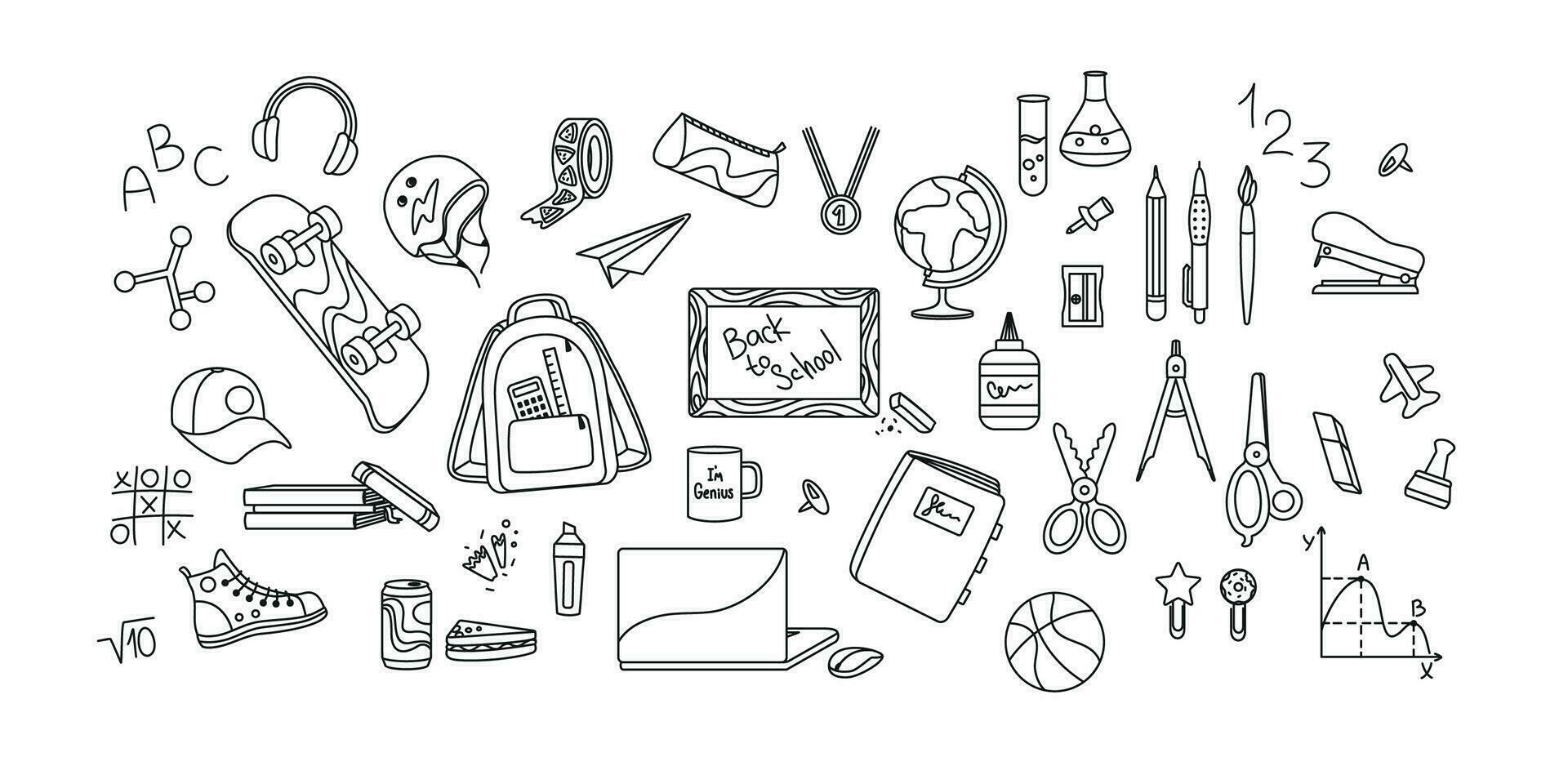 Back to school. School supplies, icons set. Vector. vector