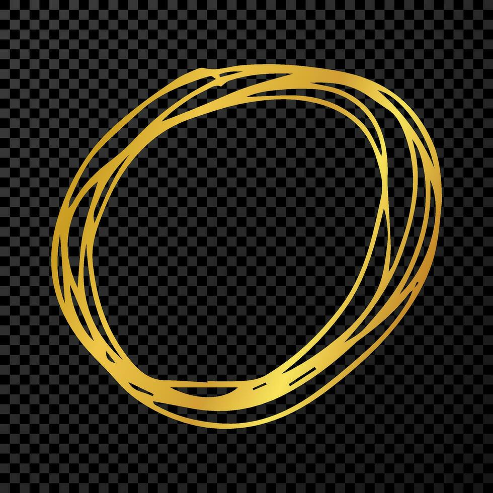 Hand drawn scribble circle. Gold doodle round circular design element on dark vector
