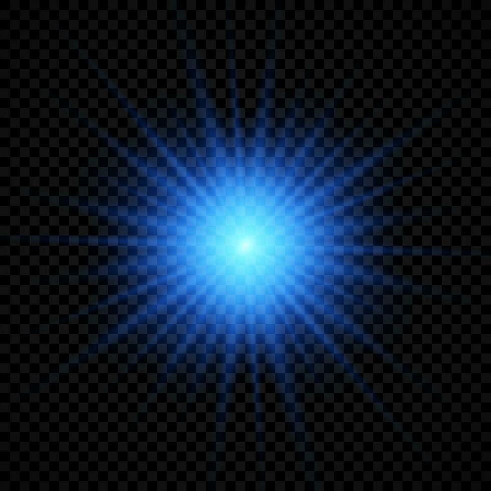 efecto de luz de destellos de lente. luces azules brillantes efectos de estallido estelar con destellos vector