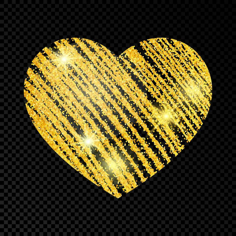 corazón con dorado reluciente Escribiendo pintar en oscuro antecedentes. antecedentes con oro destellos y Brillantina efecto. vacío espacio para tu texto. vector ilustración