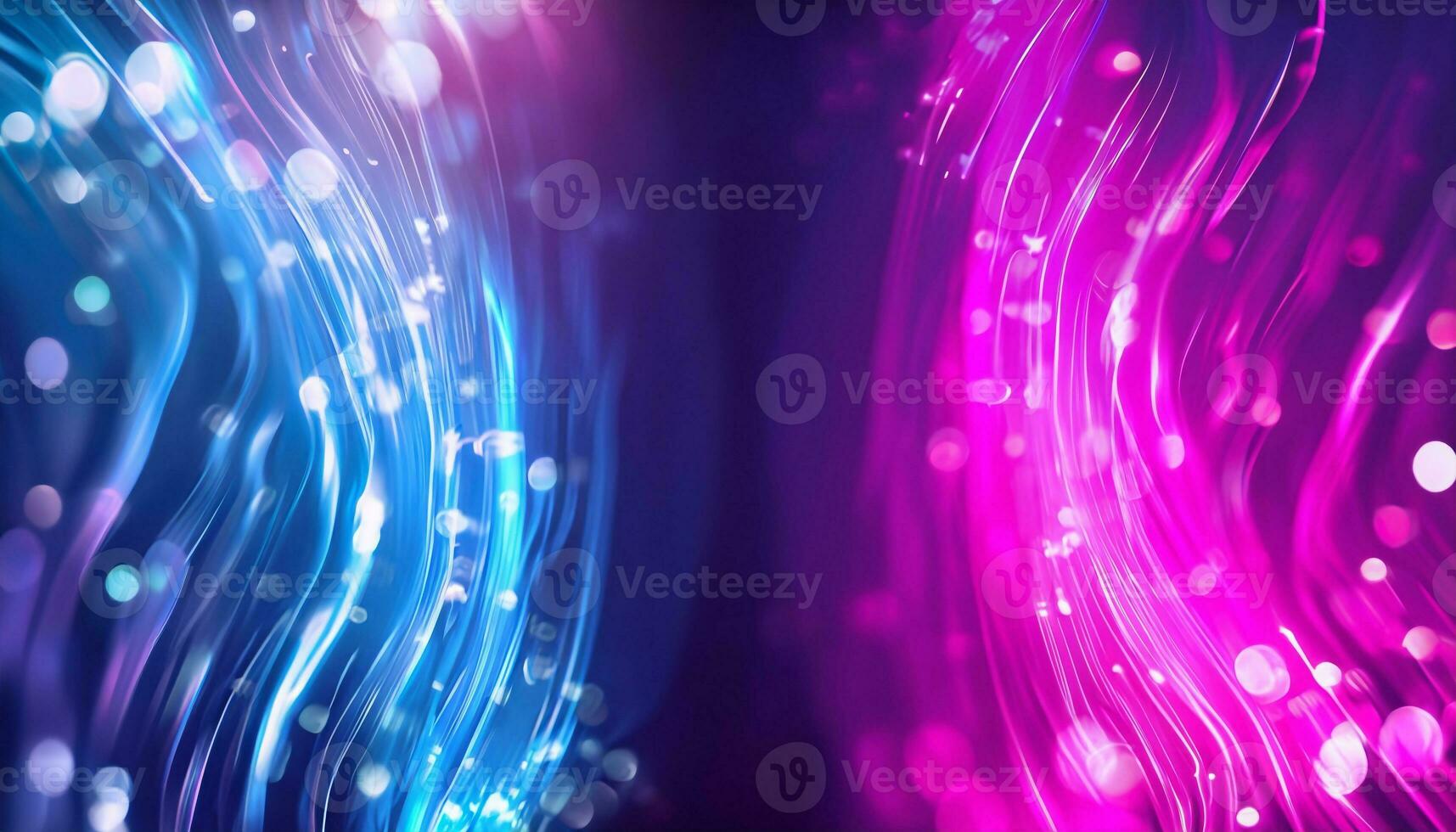 Abstract futuristic background with pink blue neon lines glowing in ultraviolet light, and bokeh lights. photo