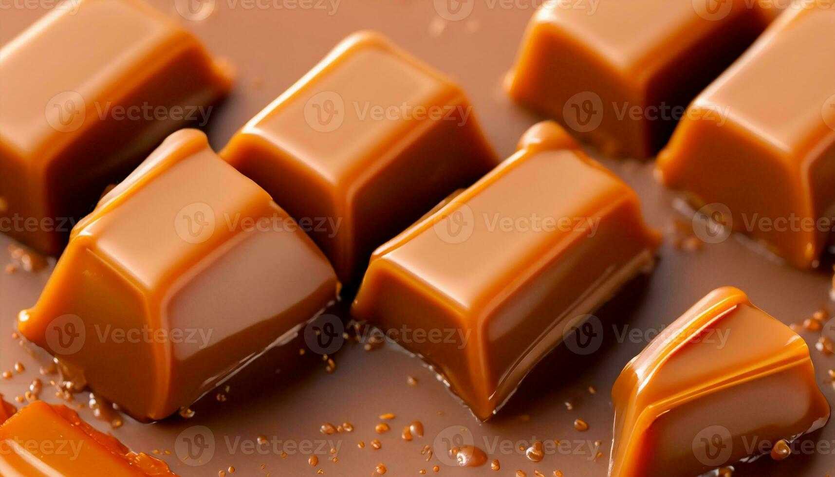 Delicious melted caramel texture. Flow, wave and drops splash caramels sauce. Sweet food design background. AI Generative photo