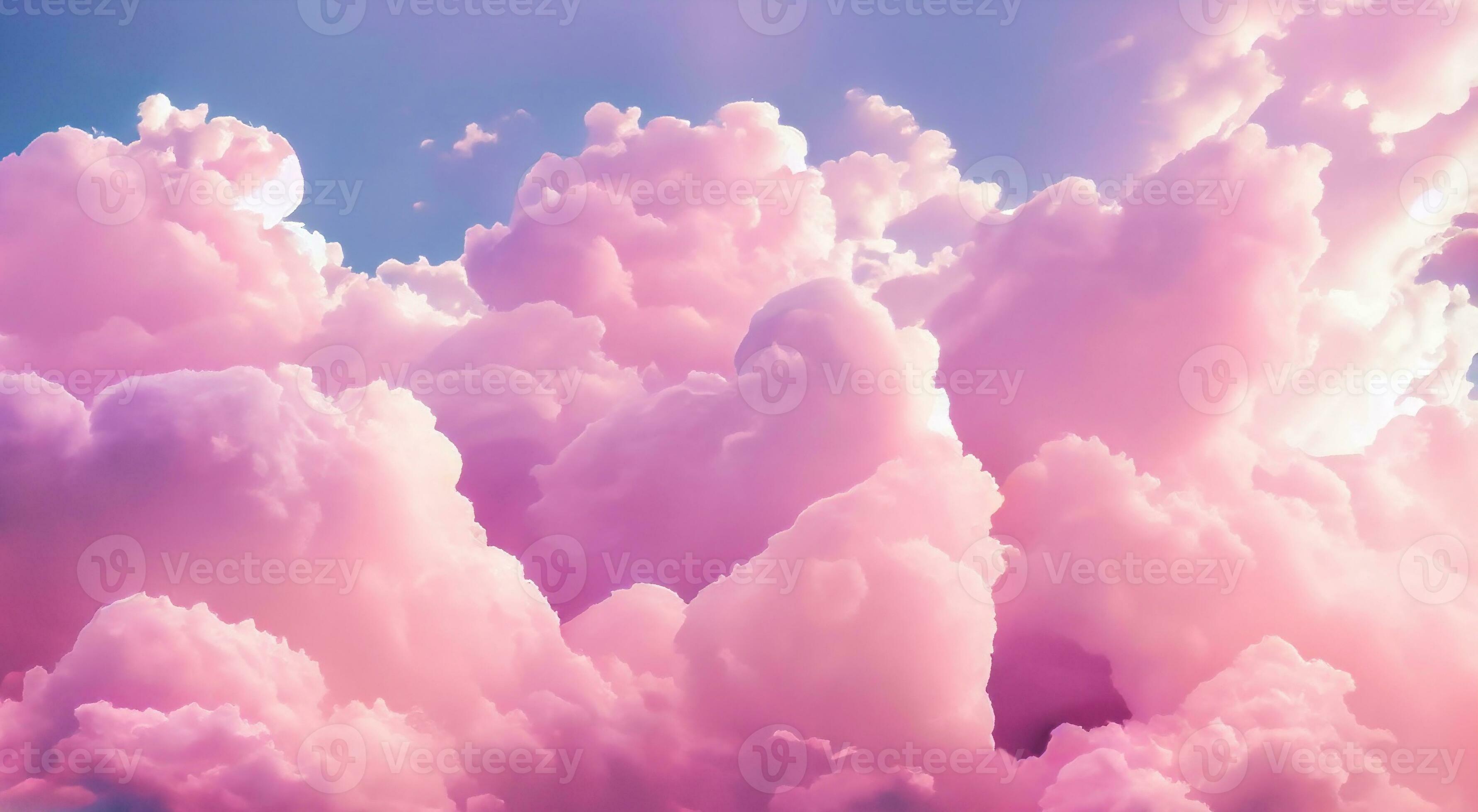 Pink fluffy soft clouds. Beautiful cloudy sky. Dream cloud of heaven