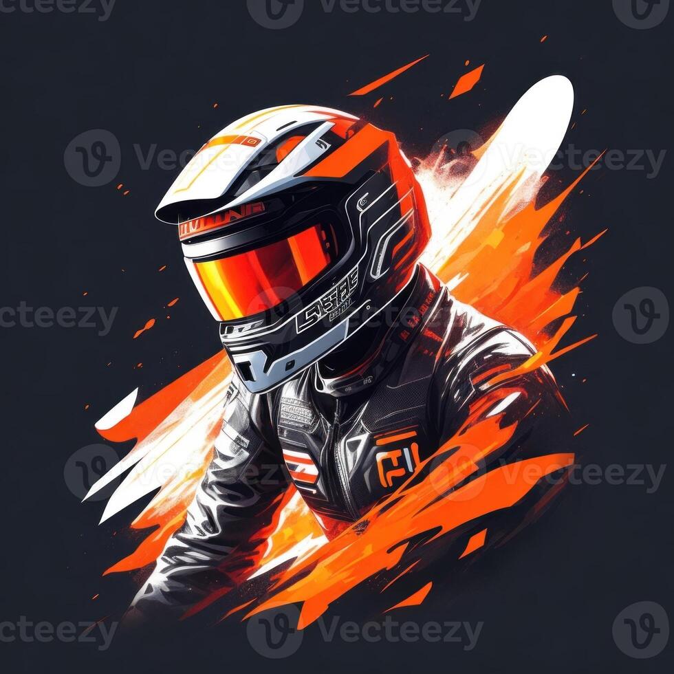 Dynamic racer wearing helmet. Extreme sport illustration. . photo