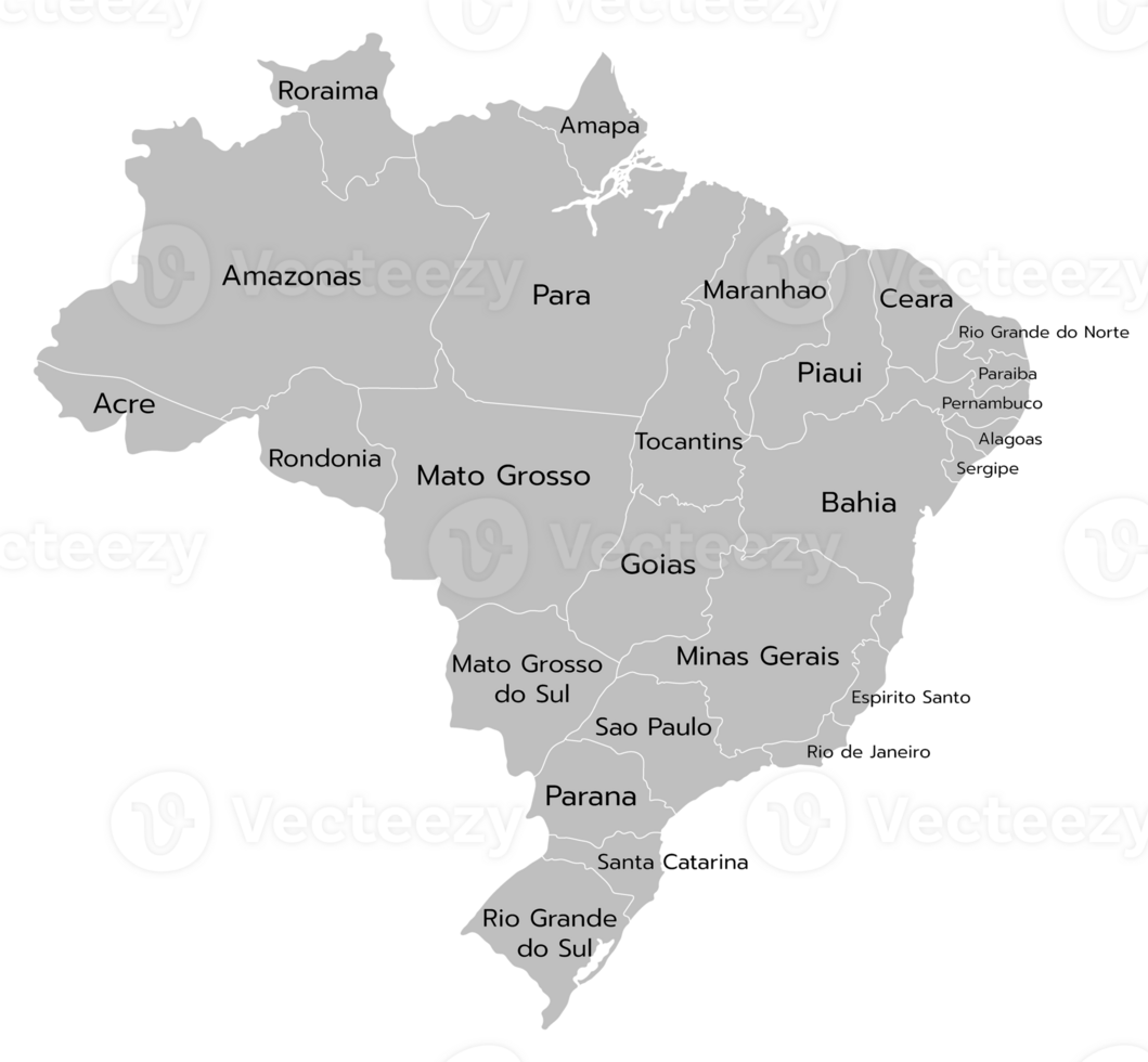 Brazil map with administrative regions. Latin map. Brazilian map. png