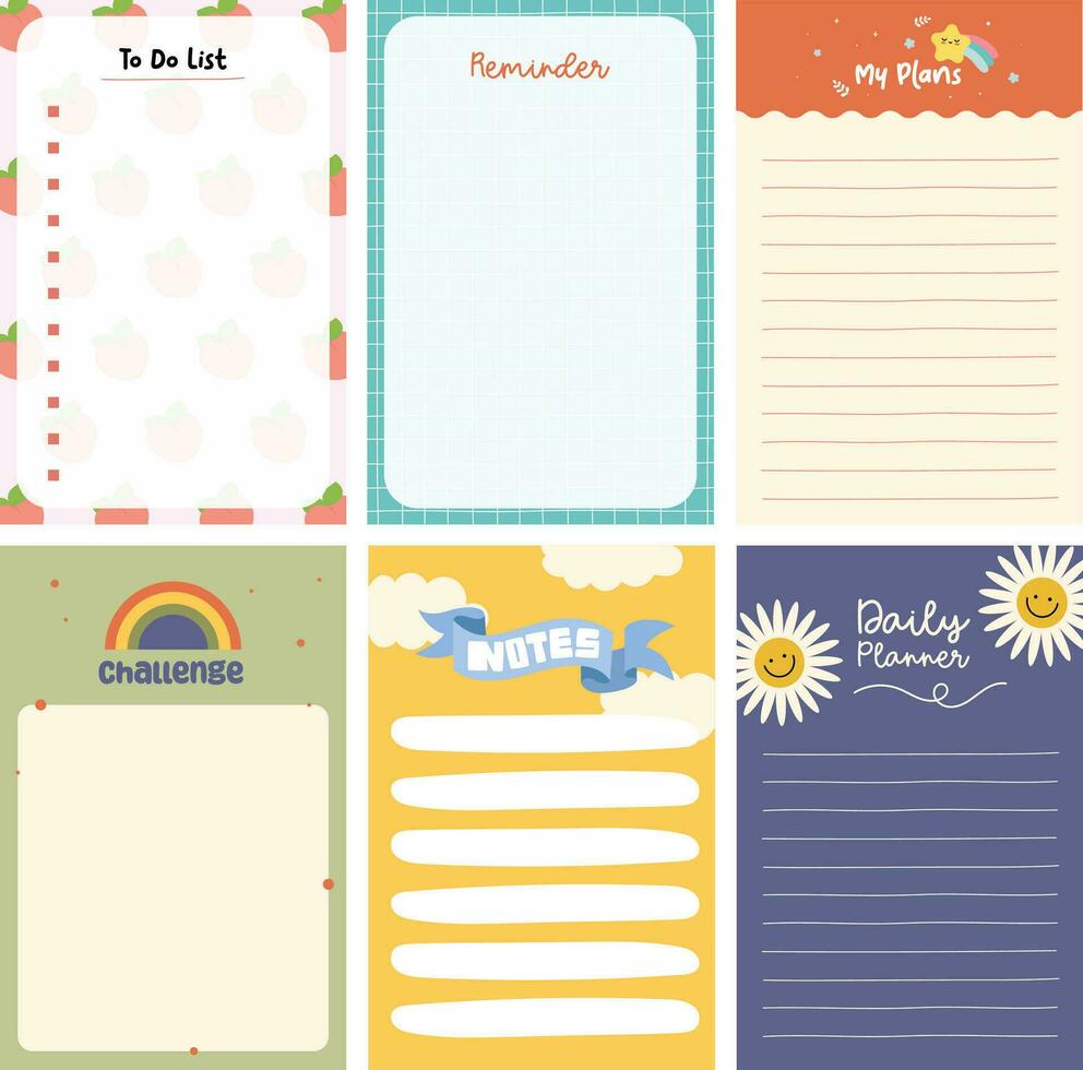 flat design vector cute colorful notes notebook to do list planner journal collection set