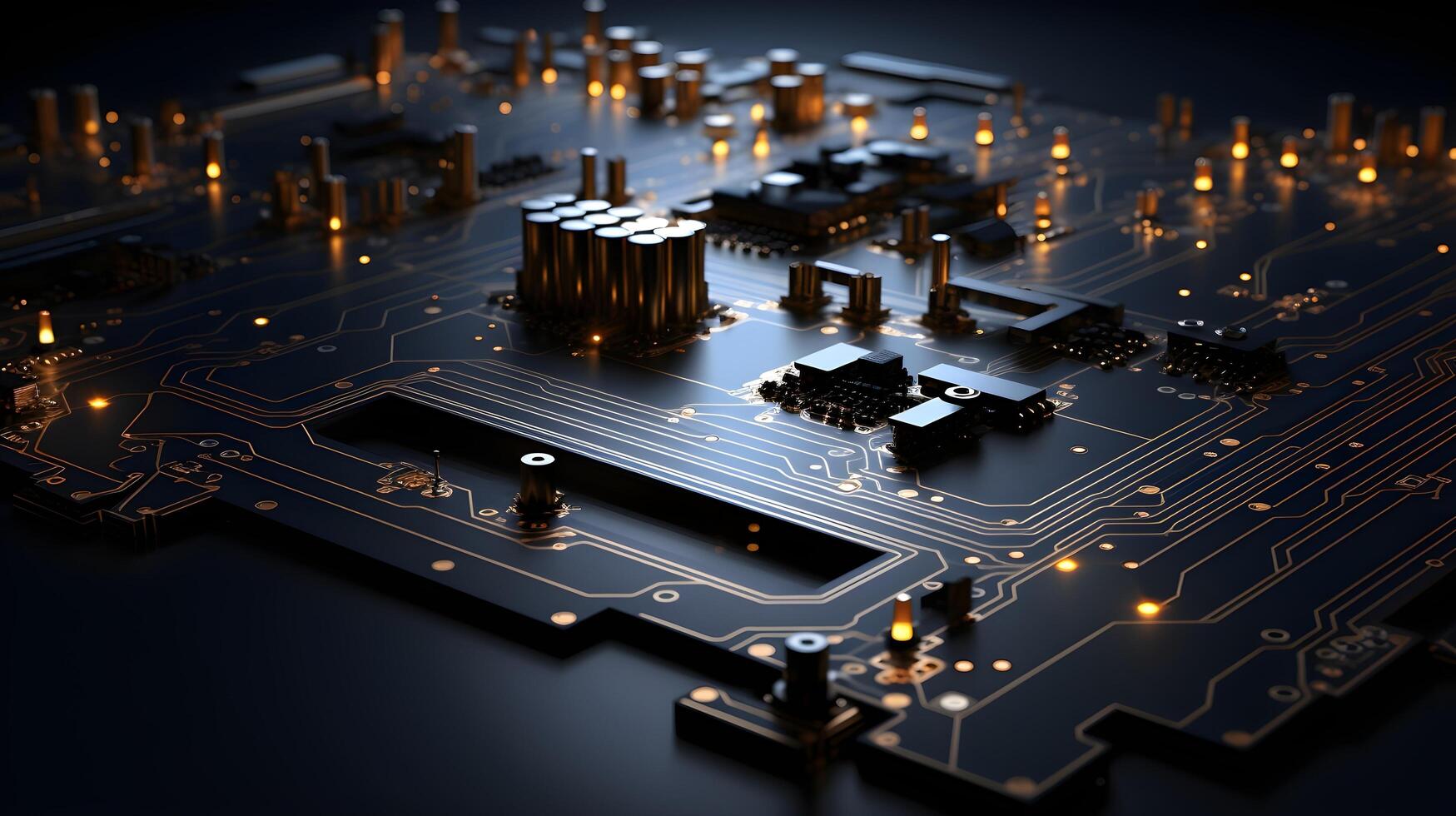 a circuit board with many electronic components. photo