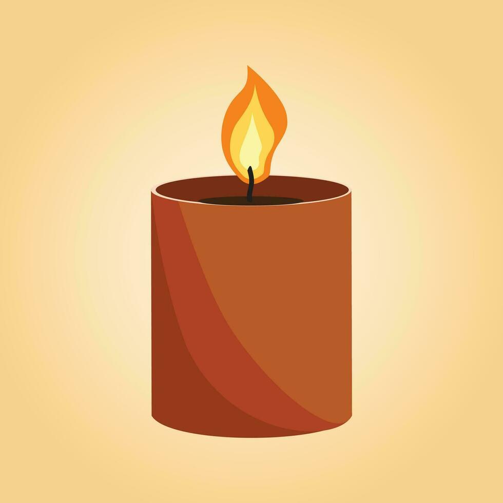 Aromatic candles flat vector illustration. Burning decorative brown wax candles isolated clipart on brown background. Relaxation, resting and aromatherapy design element.