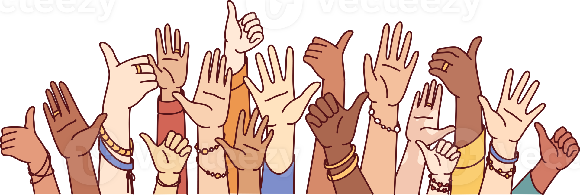 Hands diverse people showing thumbs up or greeting gestures symbolize unity and harmony in society png