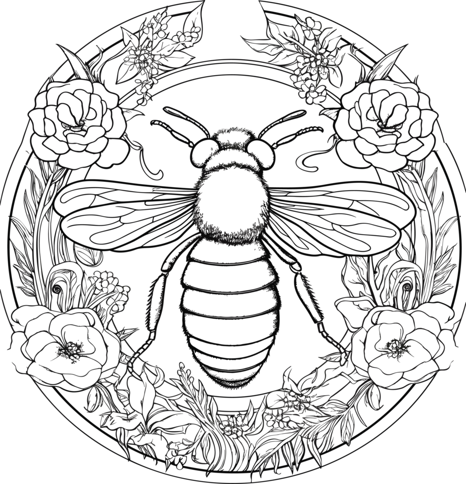 abeja decoración ilustración en negro y blanco ai generativo png