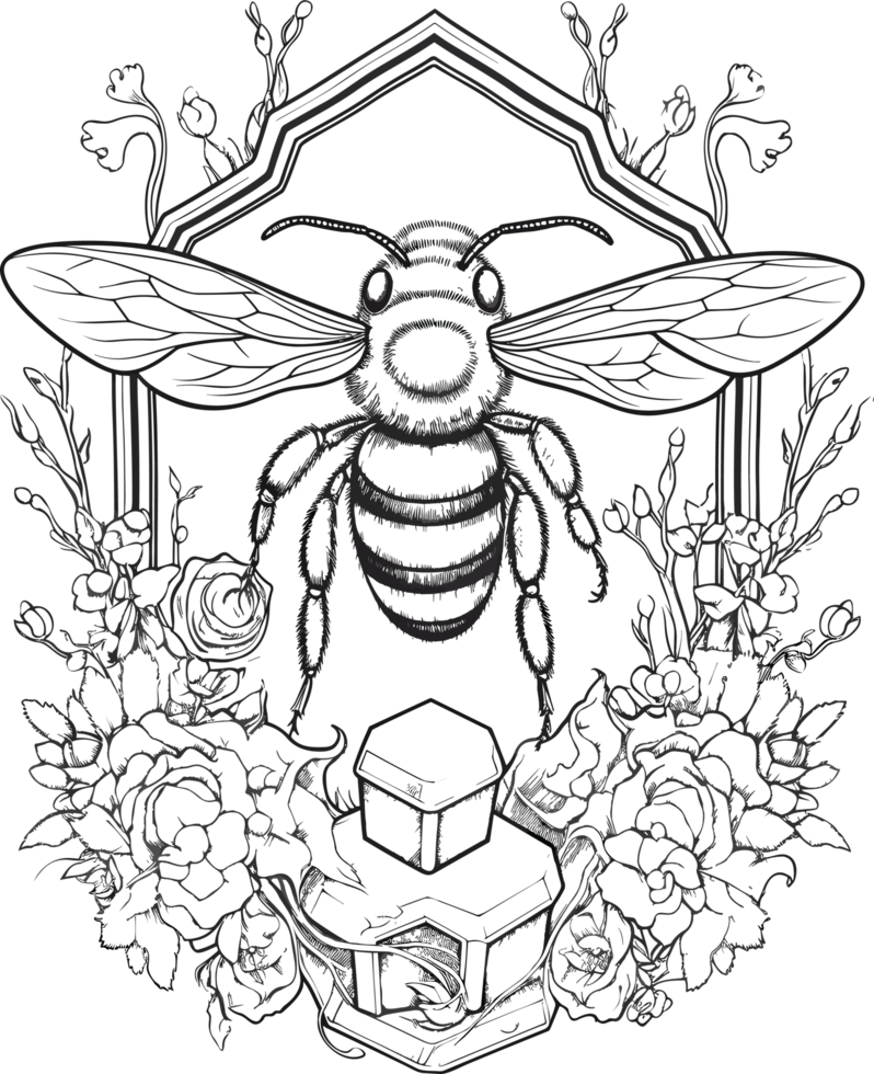 abeja decoración ilustración en negro y blanco ai generativo png