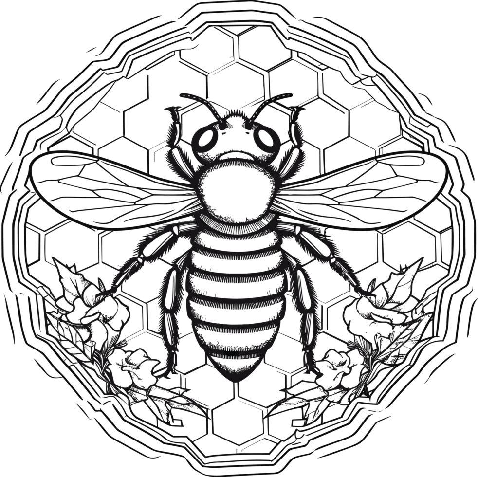 abeja decoración ilustración en negro y blanco ai generativo png