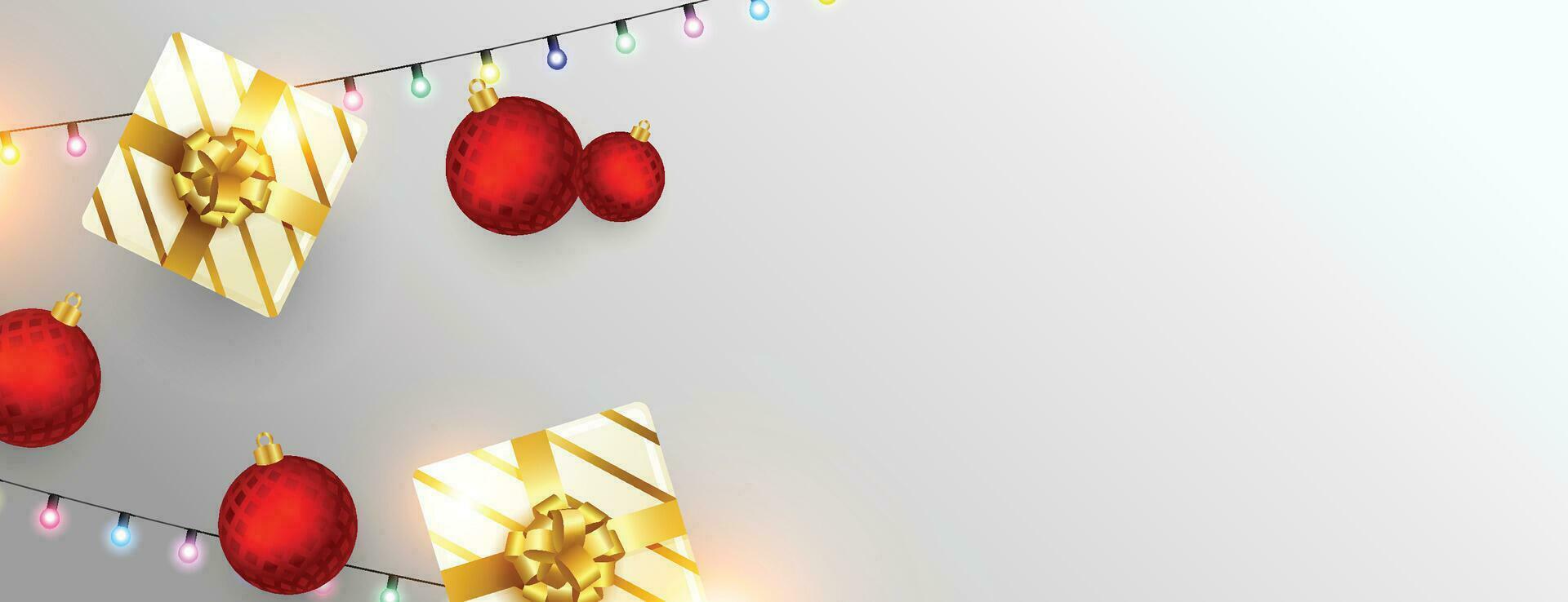 Festive Christmas banner. Advertising horizontal banner. Christmas balls motion blur effect. New Year template for web site, store promotion, social media. vector