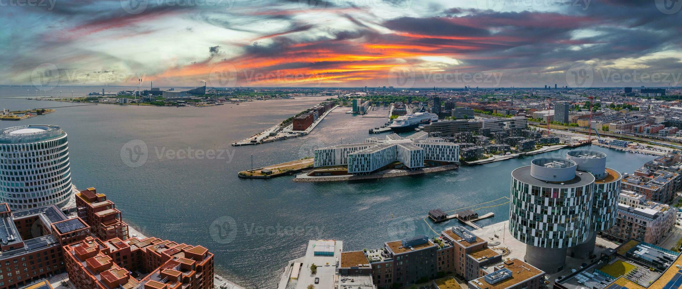 Aerial panorama of Indre Osterbro, Nordhavnen districts. photo