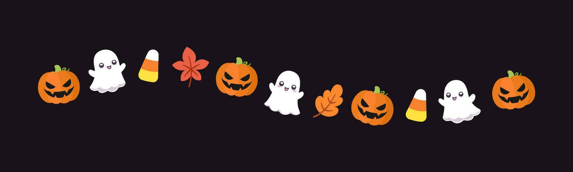 Separator Border illustration line of cute ghost, jack o lanterns, trick or treat icon pattern for Halloween day concept of autumn season vector