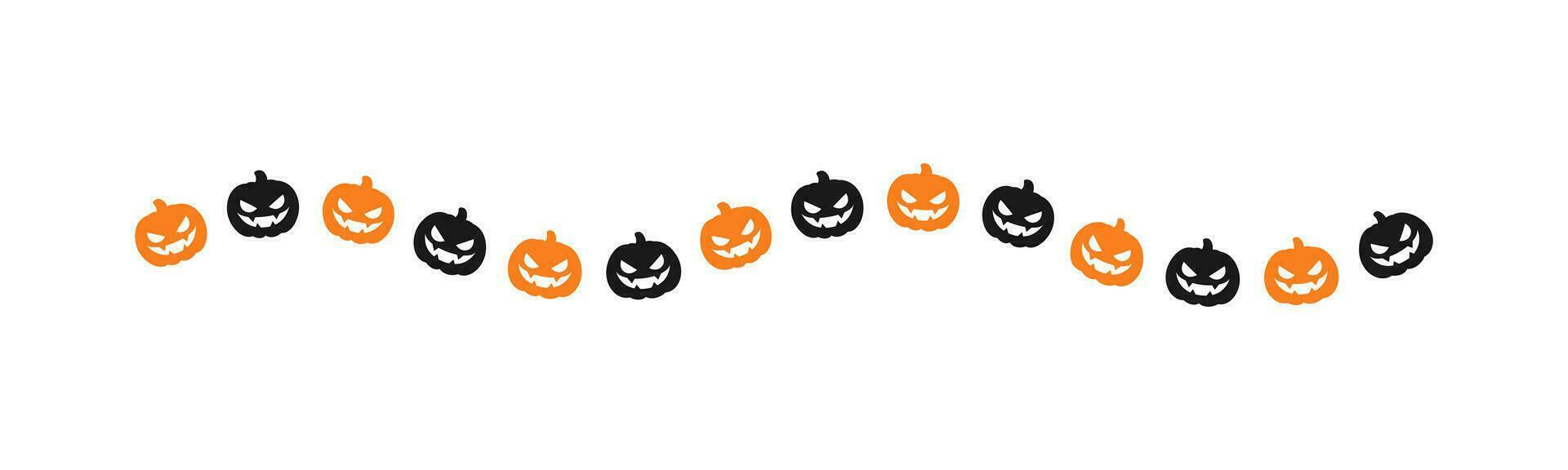 Separator Border illustration line of cute jack o lanterns, evil pumpkin, trick or treat silhouette pattern for Halloween day concept of autumn season vector