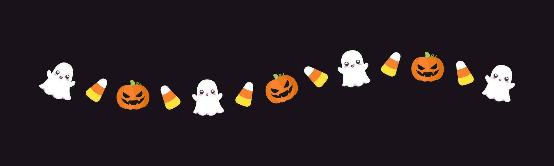 Separator Border illustration line of cute ghost, jack o lanterns, trick or treat icon pattern for Halloween day concept of autumn season vector