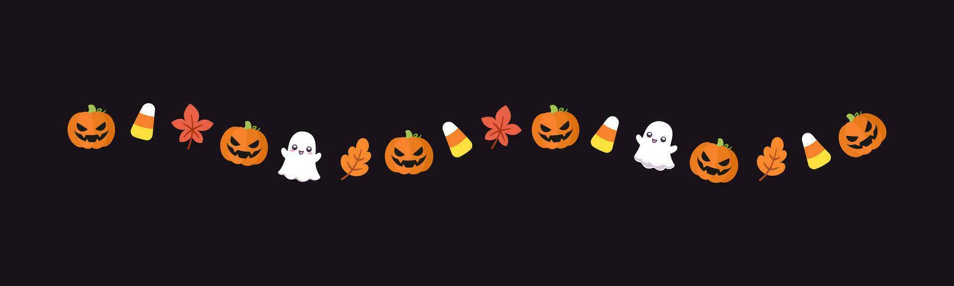 Separator Border illustration line of cute ghost, jack o lanterns, trick or treat icon pattern for Halloween day concept of autumn season vector
